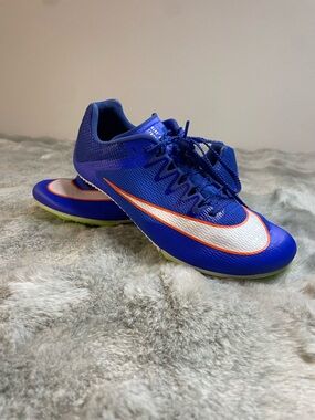 Nike Royal Blue Soccer Shoes with White and Orange Swoosh